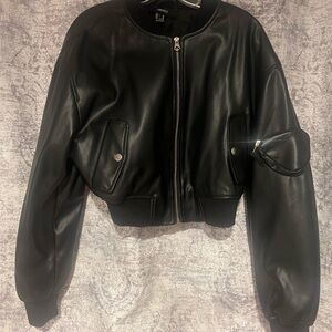 Forever 21 Black Faux Leather Bomber Jacket